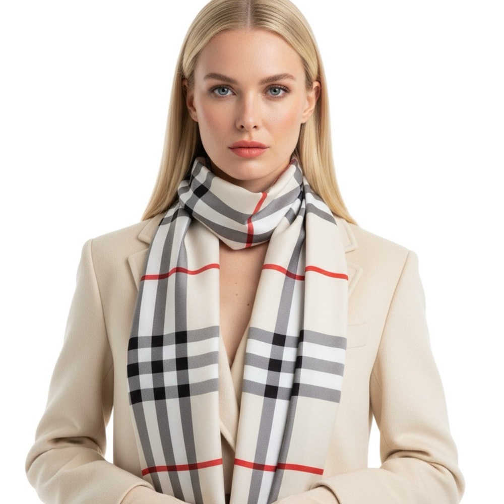Y2K CHECKERED CREAM PLAID SCARF WOMAN 42”X 42”